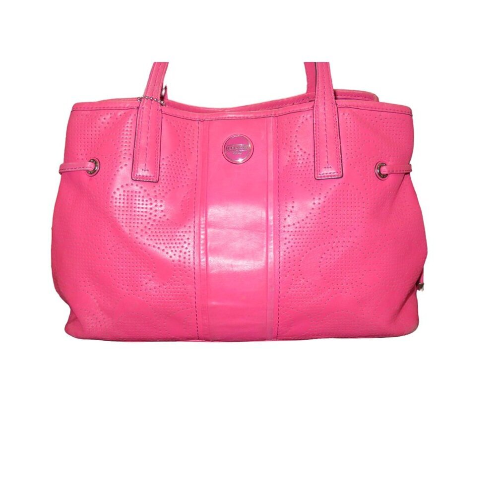 Coach Pink Sis Signature C Perforated Leather F21938 Double Handle Carryall Tote